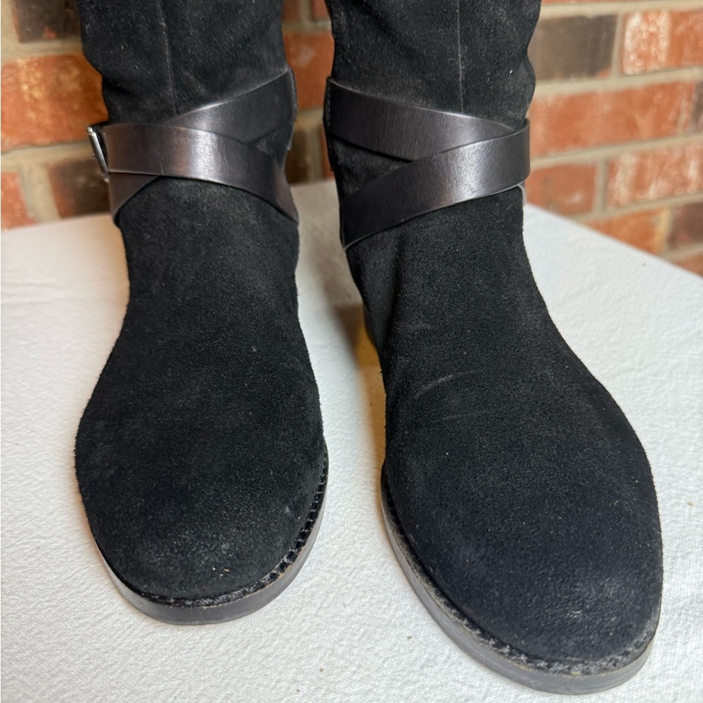 Edgy Vince Camuto Riding Boot Blk Leather & Suede Biker Riding Knee High MOTO - Picture 13 of 13
